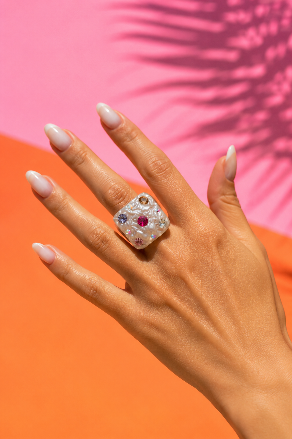 LUSTRE Rhinestone Resin Ring White
