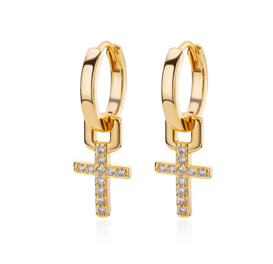 CROSS Zircon Charm Earrings Gold