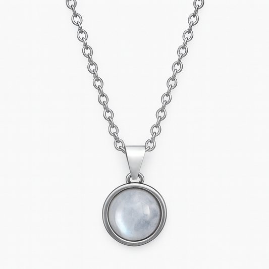 Halskette mit minimalistischem Regenbogen-Mondstein-Anhänger – Silber/Gold