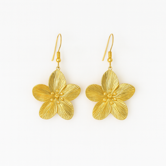 HIBISCUS Flower Charm Dangle Earrings Gold