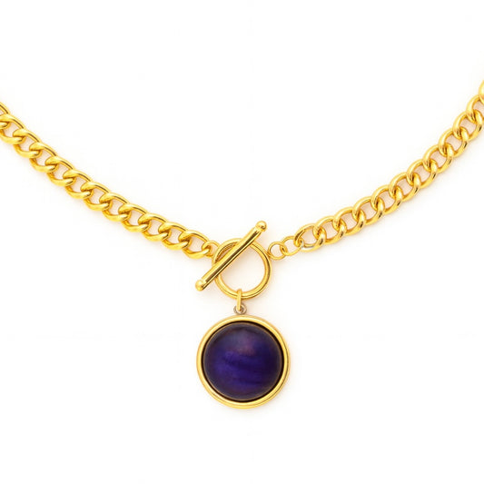 NYRA Purple Labradorite Toggle O Ring Necklace Gold