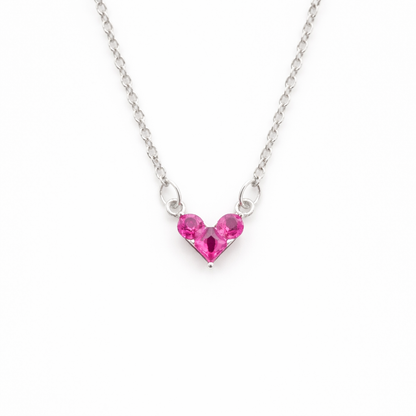 HEART Pink Crystal Heart Necklace Gold