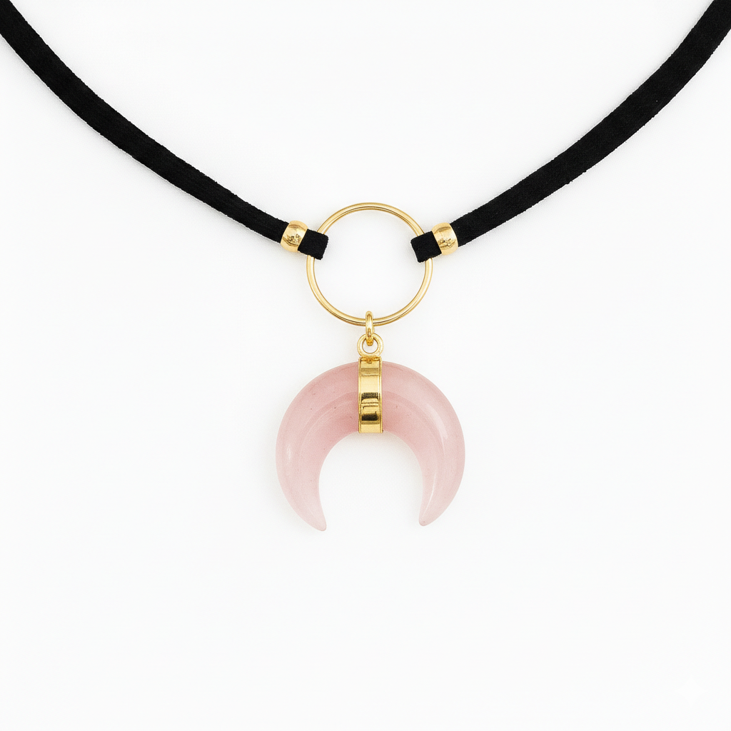 ASTRA Rose Quartz Horn Choker Gold