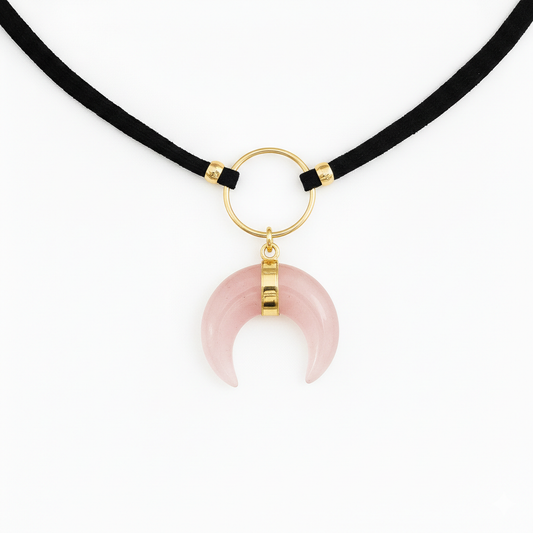 ASTRA Rose Quartz Horn Choker Gold