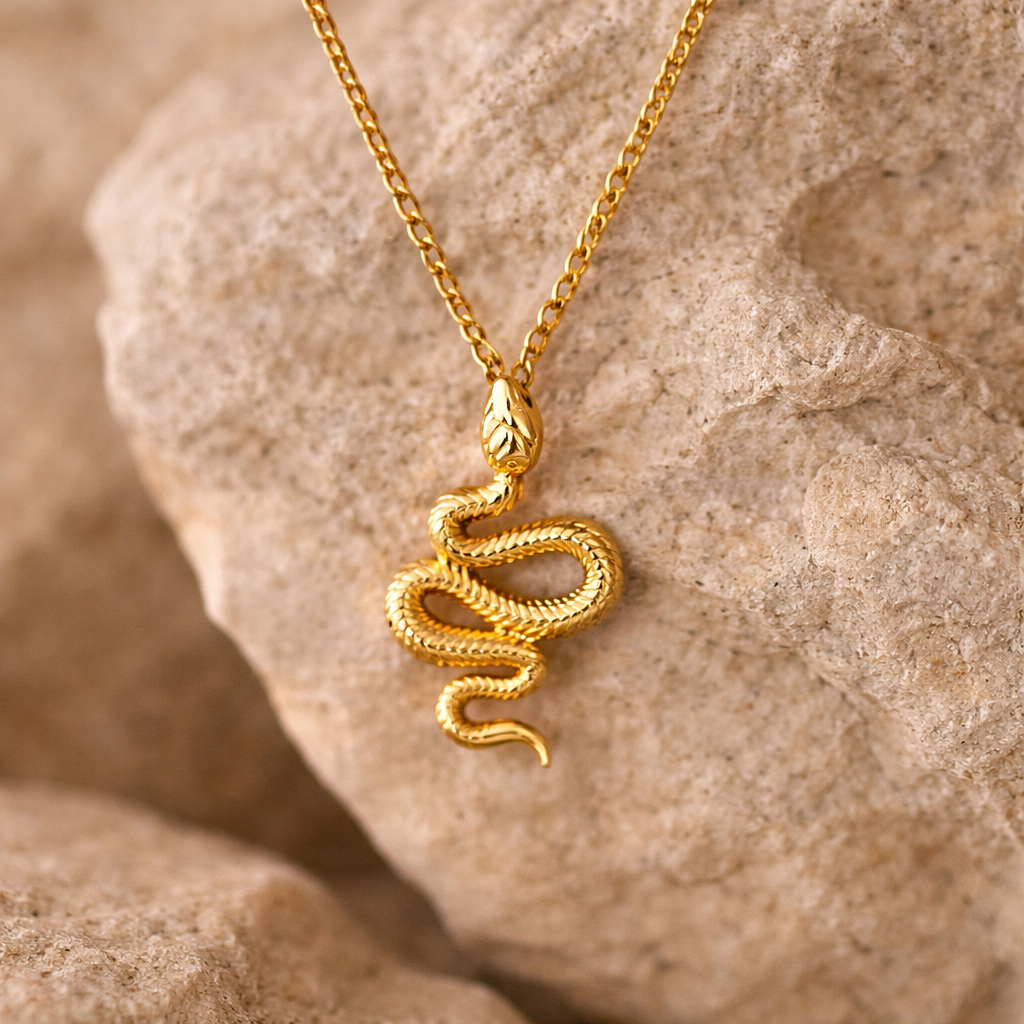 SERPENT Snake Pendant Necklace Gold
