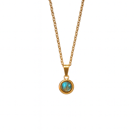 Labradorite Dainty Minimalist Pendant Necklace - Gold