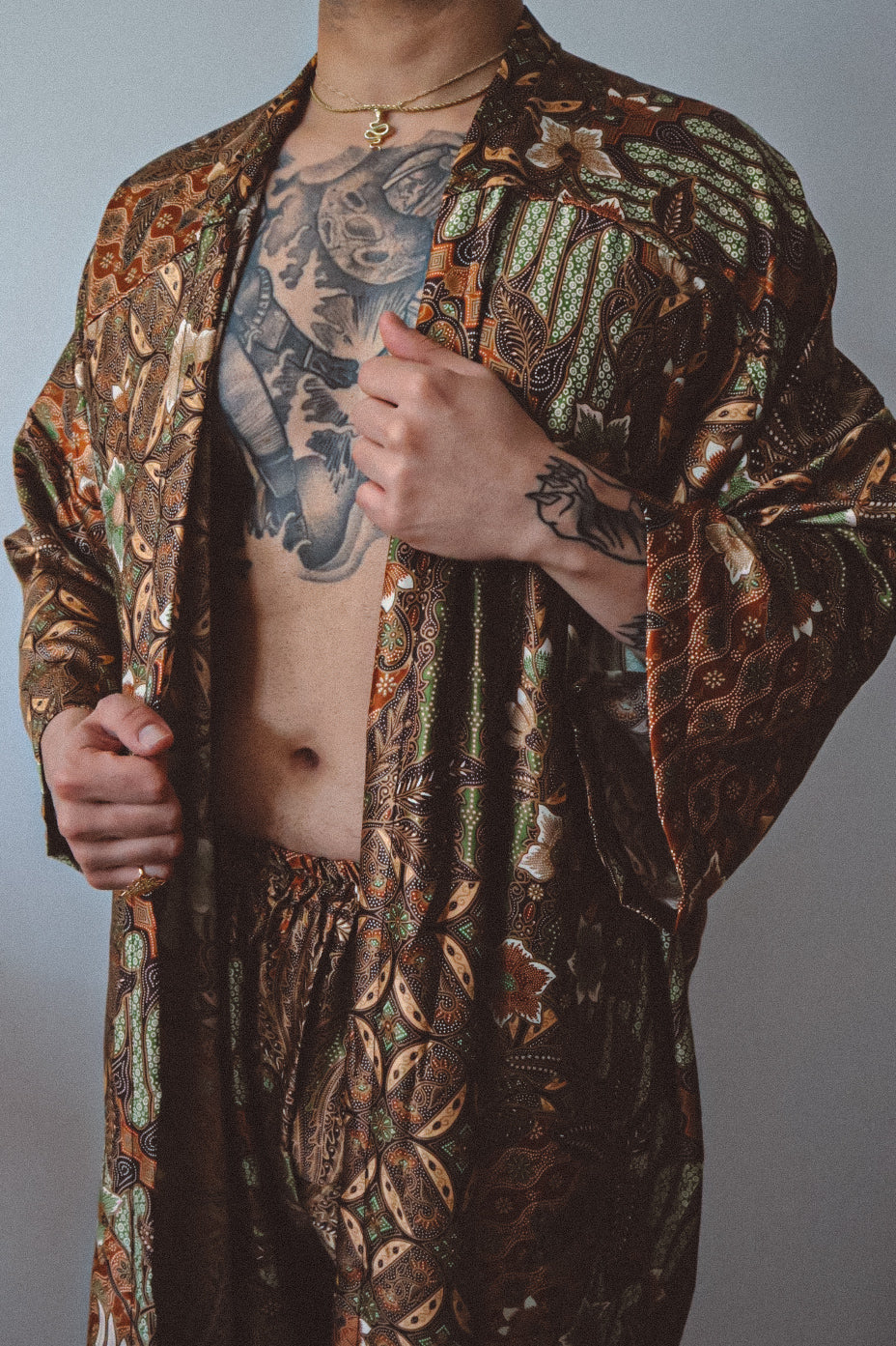 Brown and Gold Long Kimono Robe Mens - Earth Nomad