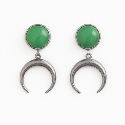 Boucles d'oreilles à tige en forme de croissant de lune en aventurine verte ANUK, argent