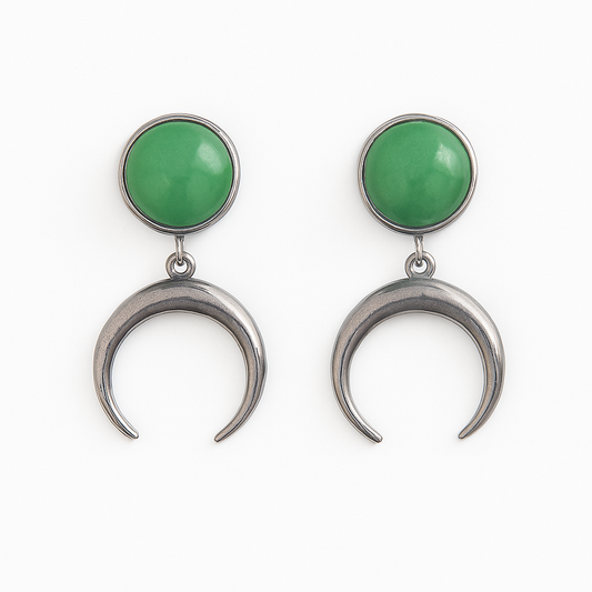 Boucles d'oreilles à tige en forme de croissant de lune en aventurine verte ANUK, argent