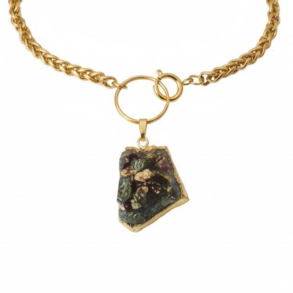 Gold Amethyst Aura O Ring Choker Wheat Chain - Gold