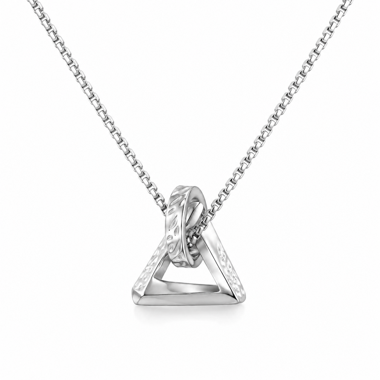 AXIOM Ring Locked Triangle Pendant Necklace Silver