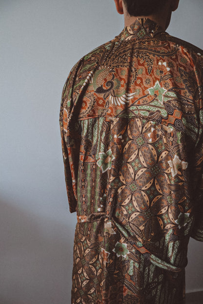 Brown and Gold Long Kimono Robe Mens - Earth Nomad