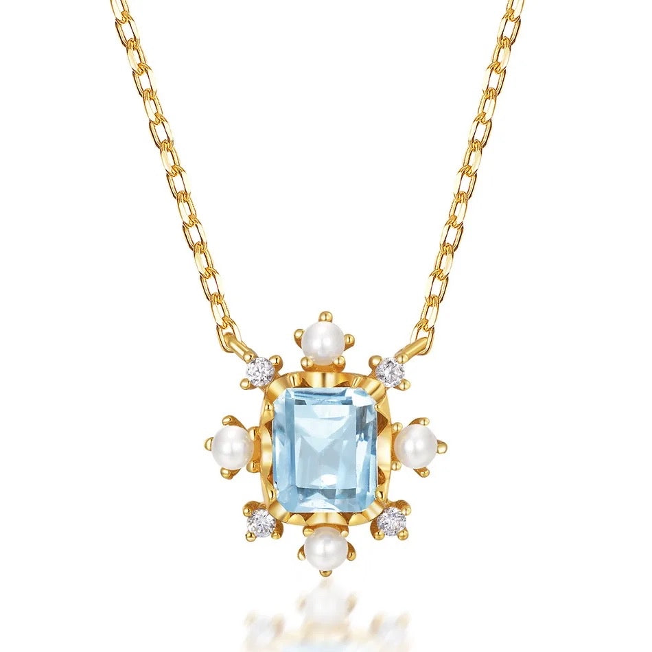 MOTI Blue Topaz and Pearl Pendant Necklace - Gold