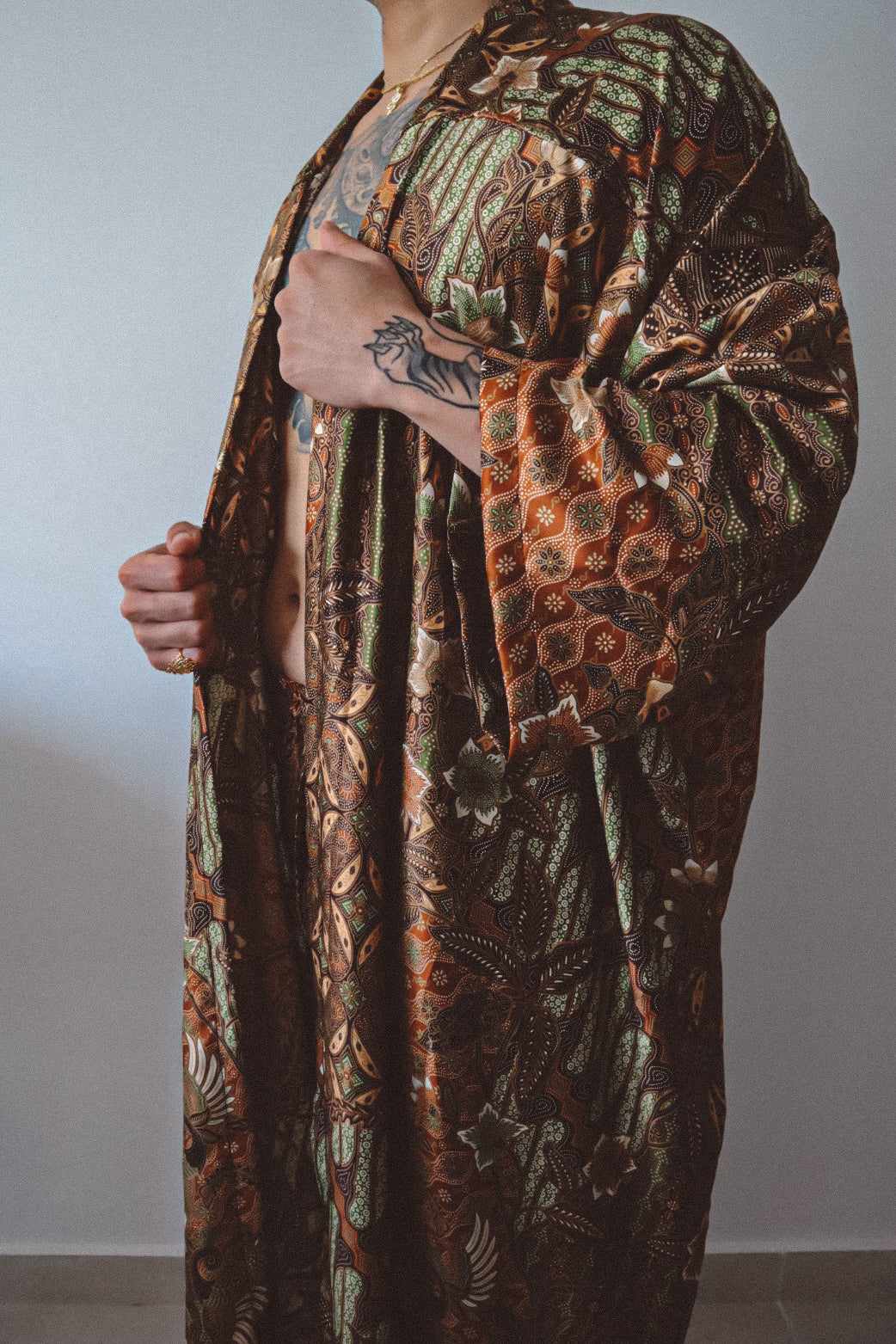 Robe Kimono Longue Marron et Or Duster Homme - Earth Nomad