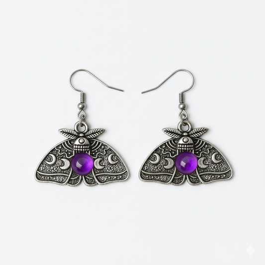 MOON MOTH Amethyst Earrings Silver