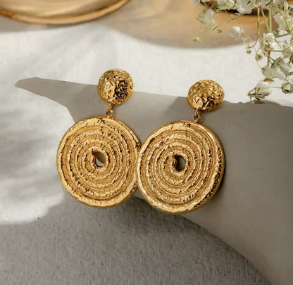 RATTAN Round Stud Statement Earrings Gold