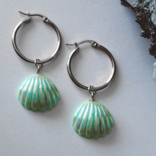 Seashell Aura Earrings  - Green / Silver