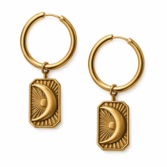 LUNEIA Moon Charm Small Hoop Earrings Gold