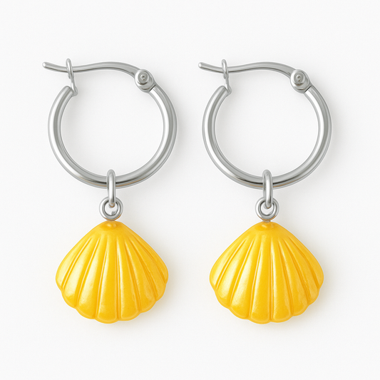 Seashell Aura Earrings  Yellow / Silver
