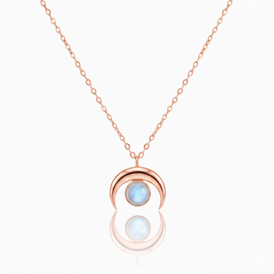 AYLA Moonstone Crescent Moon Necklace Rose Gold 925 Silver