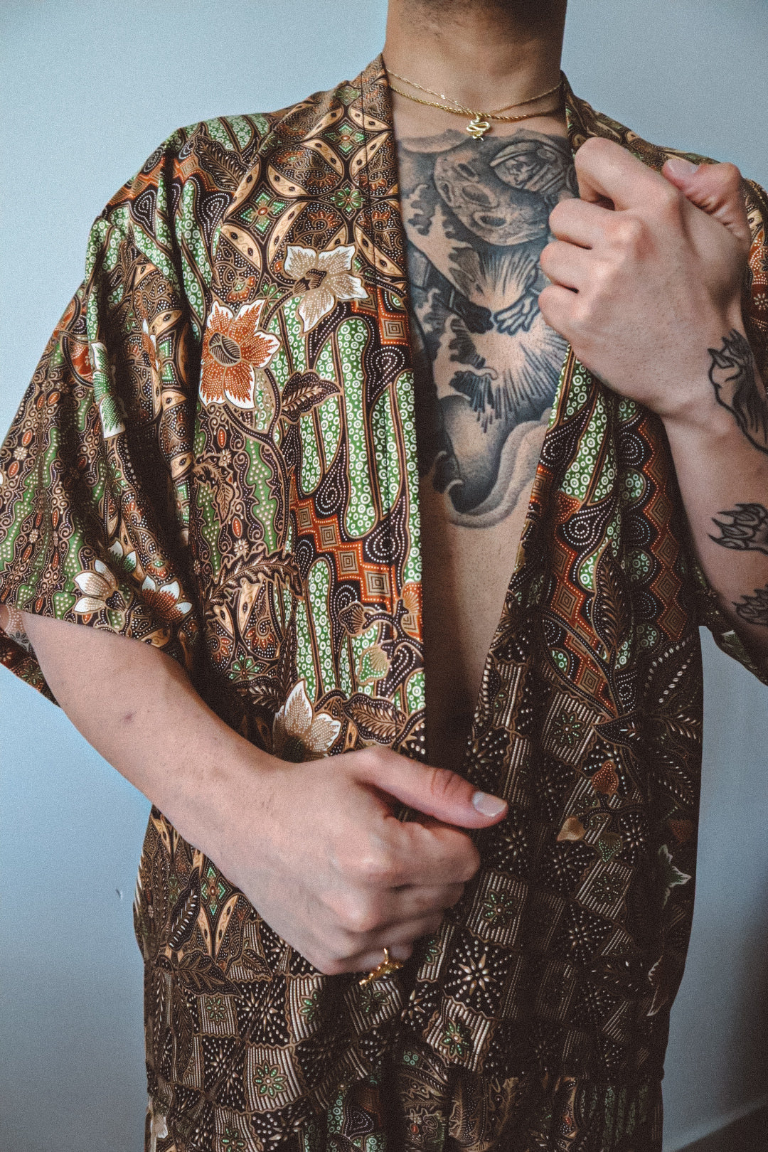 Brown Gold Silk Kimono and Shorts Set Mens - Earth Nomad