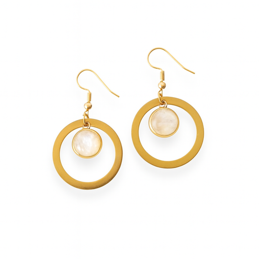 LUNARIA Rainbow Moonstone Hoop Earrings Gold