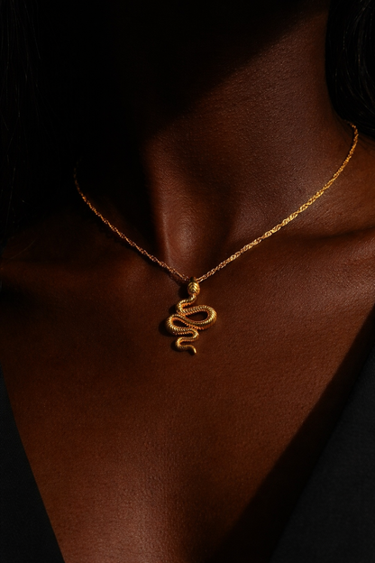 SERPENT Snake Pendant Necklace Gold