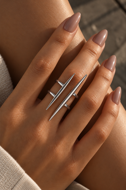 RISE Facettierter Citrin-Halbmondring, 925er Silber