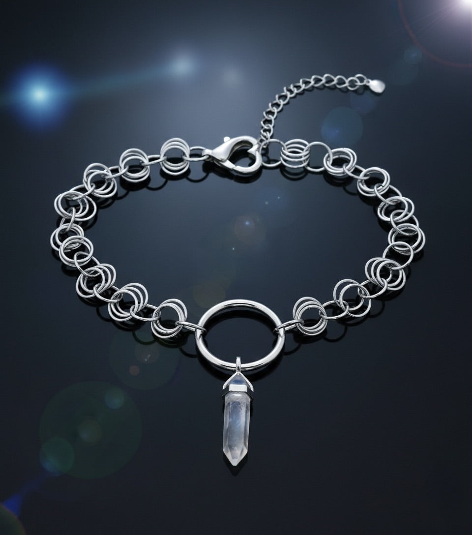 CODE OF AURA Rainbow Aura Quartz Chainmail O Ring Choker Necklace