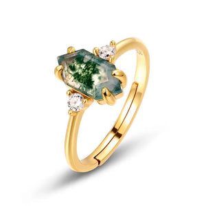 DHAIRYA Moss Agate Engagement Ring with cubic zirconia - Gold