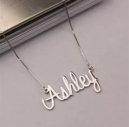 Personalized Name Modern Script Font Box Chain Necklace Gold