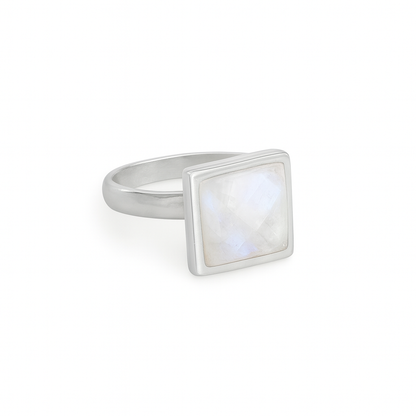 VARG Rainbow Moonstone Square Ring Silver