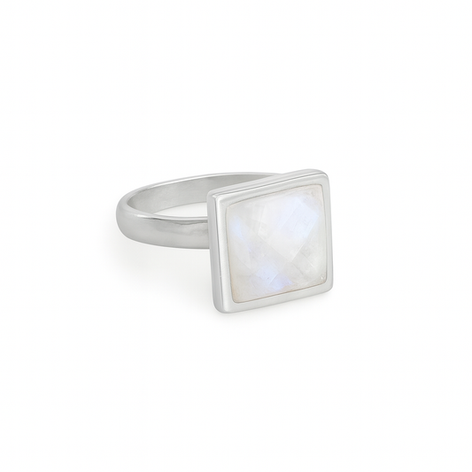 VARG Rainbow Moonstone Square Ring Silver