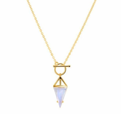 KALI Mondstein-Bleistift-T-Lock-Halskette Gold 925 Silber
