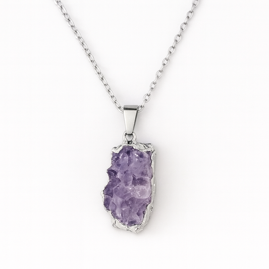 Collier pendentif améthyste brute - Argent