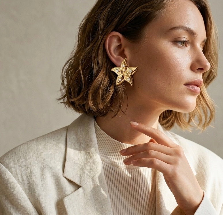 STELLARA Zirconia Starfish Stud Earrings Gold