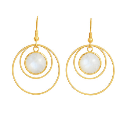 ANETHA Rainbow Moonstone Dangle Hoop Earrings Gold