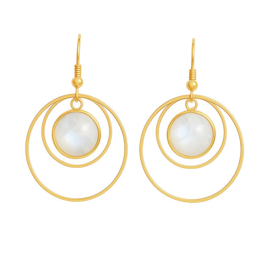 ANETHA Rainbow Moonstone Dangle Hoop Earrings Gold