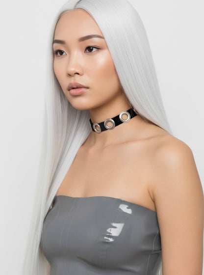 NOCTRA Velvet Grommet Choker Black/Silver