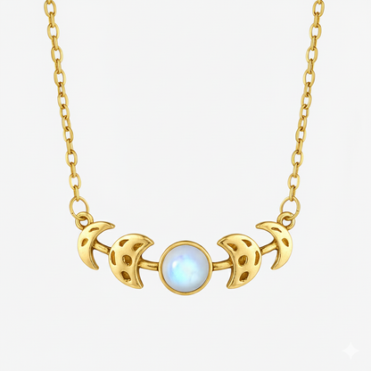 MOON PHASES Rainbow Moonstone Necklace Gold