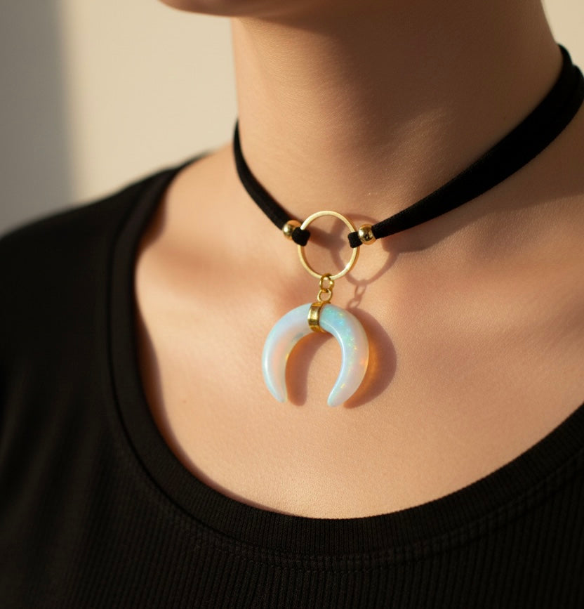 ASTRA Opalite Horn O Ring Choker Gold