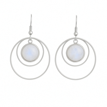 ANETHA Rainbow Moonstone Hoop Earrings Silver