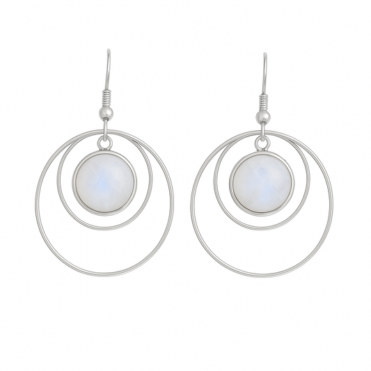 ANETHA Rainbow Moonstone Hoop Earrings Silver