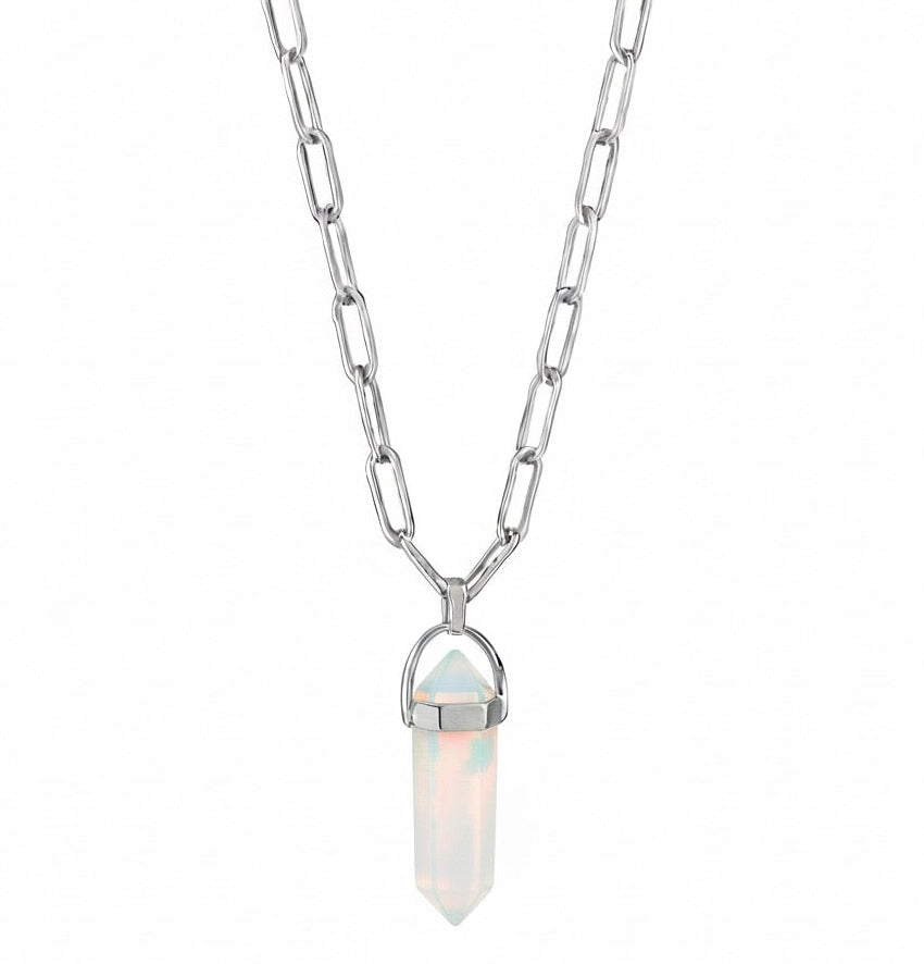 ECLIPSE Opalite Point Paperclip Chain Necklace Silver