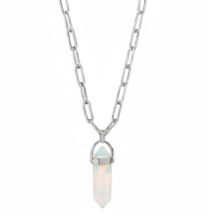 ECLIPSE Opalite Point Paperclip Chain Necklace Silver