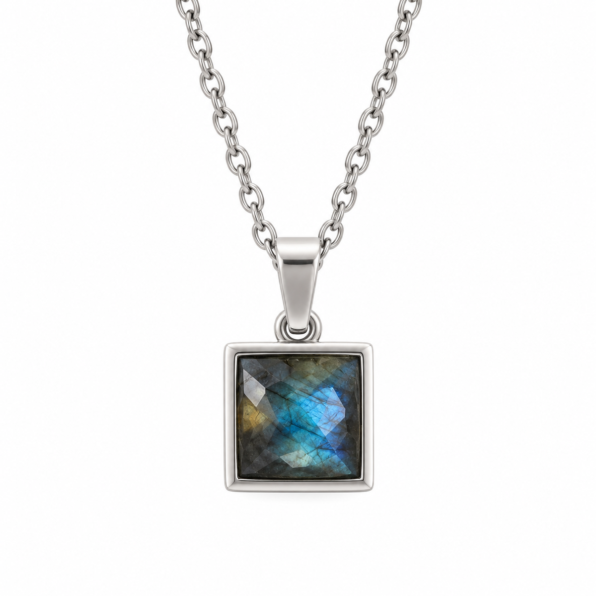 VARG Blue Labradorite Square Necklace Silver