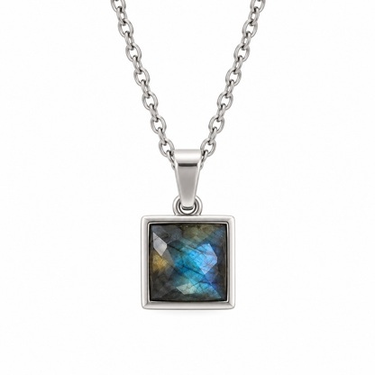 VARG Blue Labradorite Square Necklace Silver
