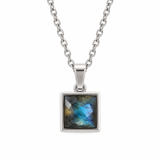 VARG Blue Labradorite Square Necklace Silver