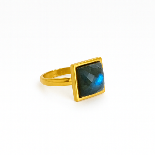 VARG Labradorite Square Ring Gold