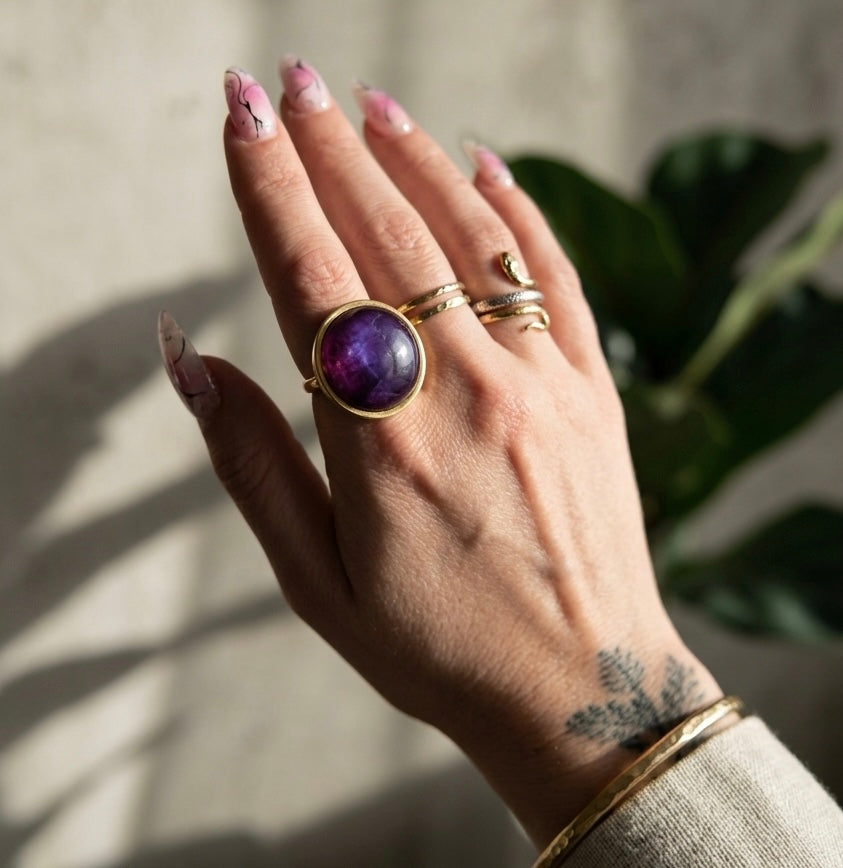 AYA Purple Labradorite Statement Ring Gold